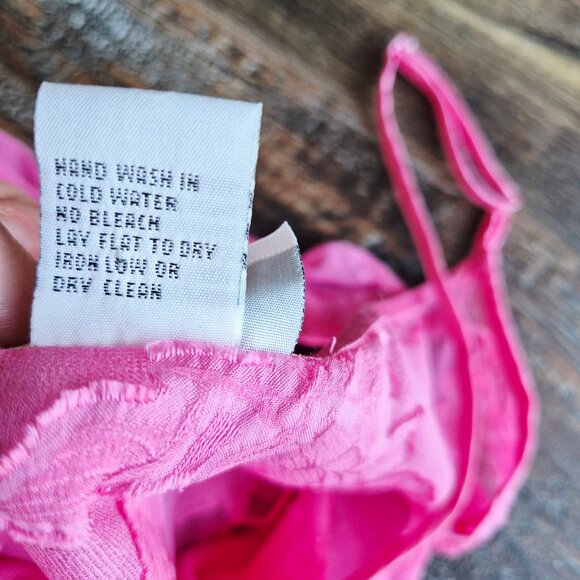 PajamaGram Silk Blend Pink Floral Textured Sheer Mini Chemise Slip Night Gown - Picture 11 of 11